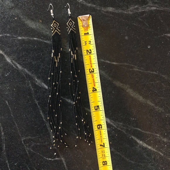Jewelry - Unique Black and Gold Handmade Beaded Earrings